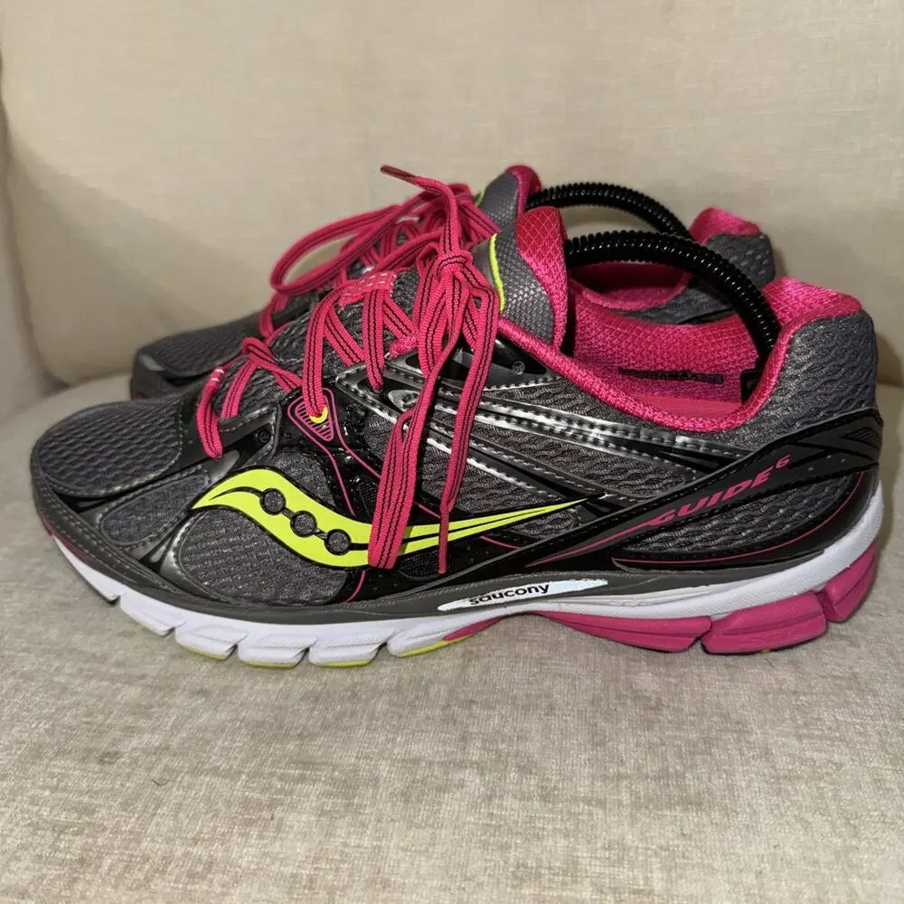 Saucony Guide 6 Womens Gray/Pink/Yellow Sneakers Running Shoe Size 10.5 EUC